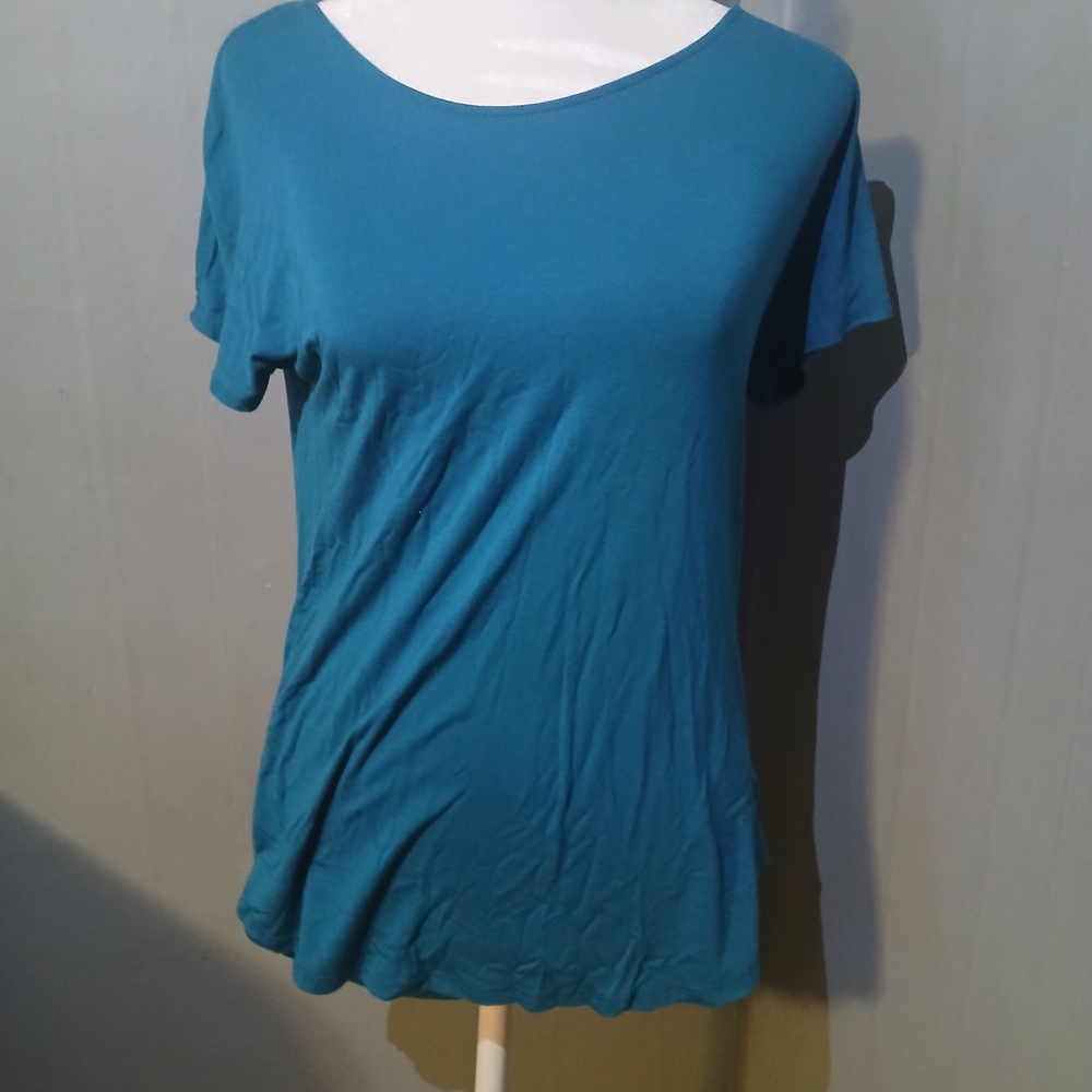 Adrienne Vittadini Teal Short Sleeve Scoop Neck Top